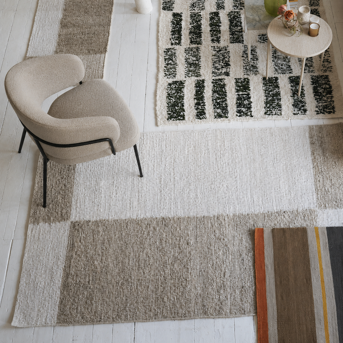 Handwoven Vilette Alabaster Rug with textured neutral colour-block pattern
