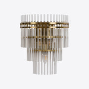 Luxury wall light with clear glass rods and brushed gold frame
