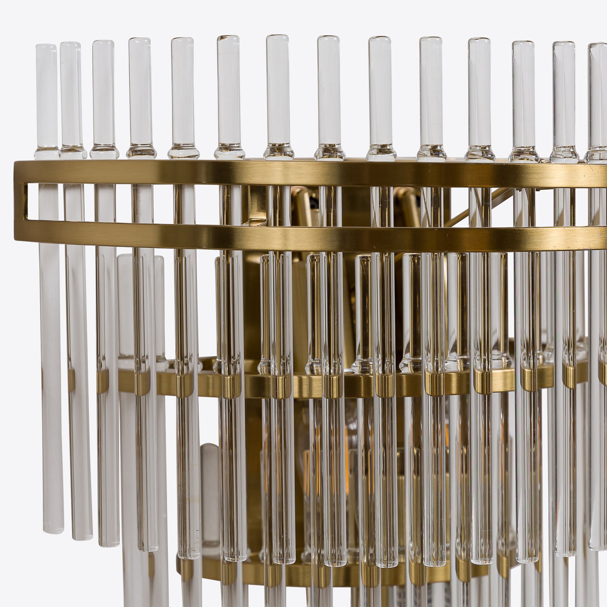 Luxury wall light with clear glass rods and brushed gold frame