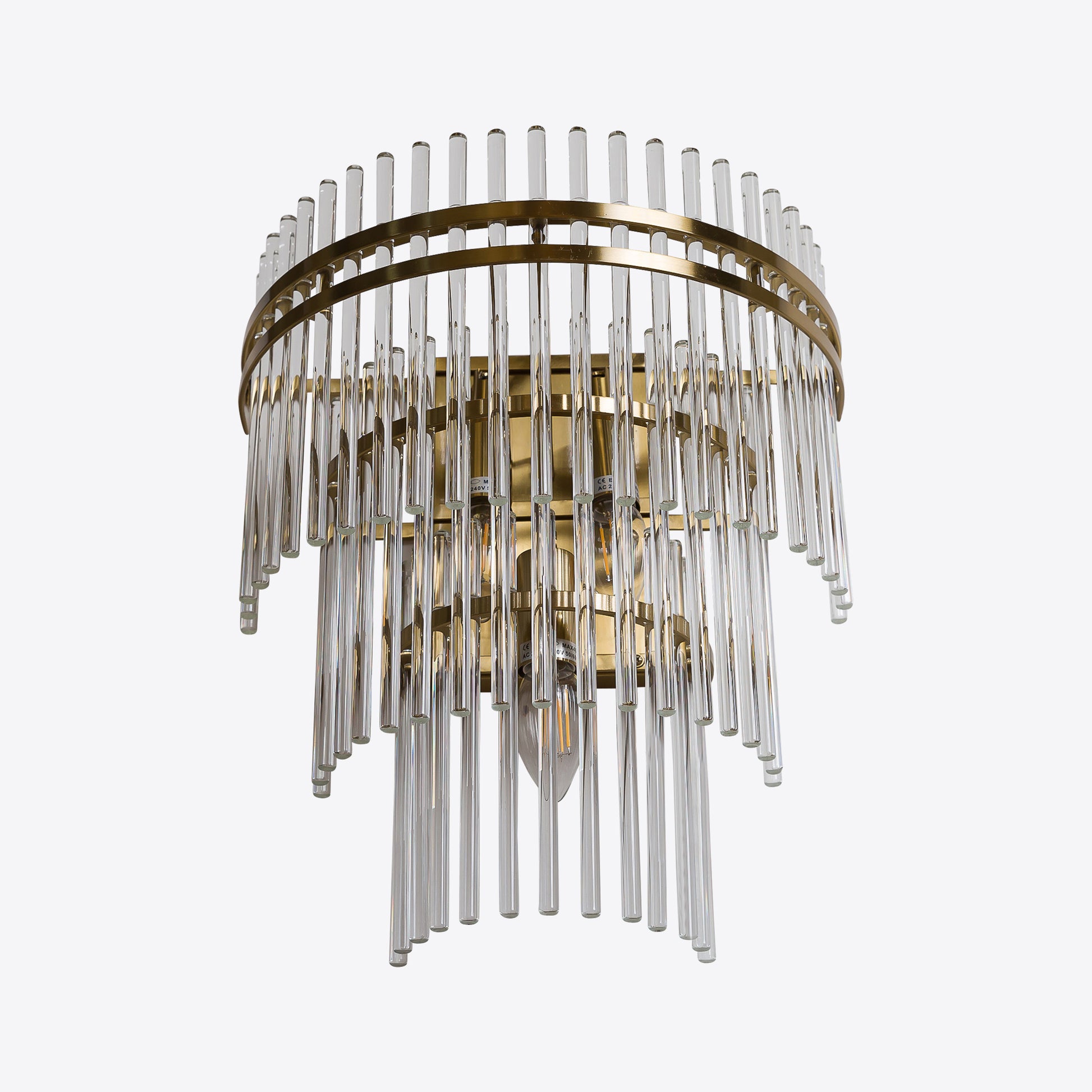 Luxury wall light with clear glass rods and brushed gold frame