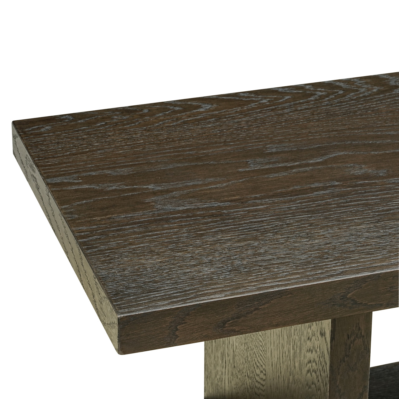 Luxury dark wood shelving console table with marble effect columns