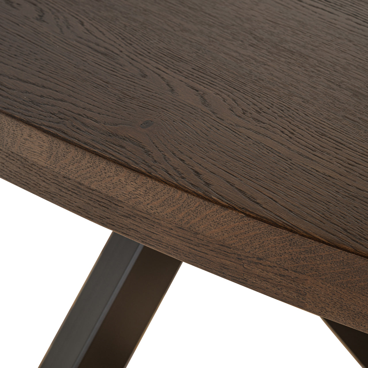 Contemporary wood dining table with metal cross base