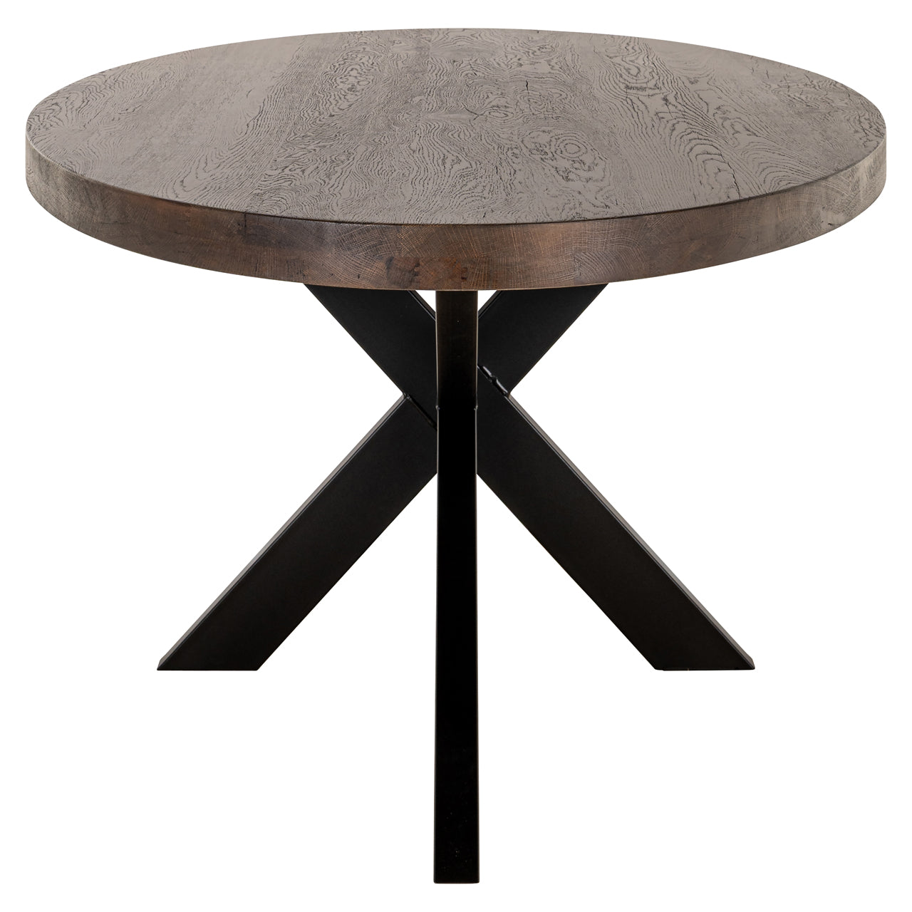 Contemporary wood dining table with metal cross base