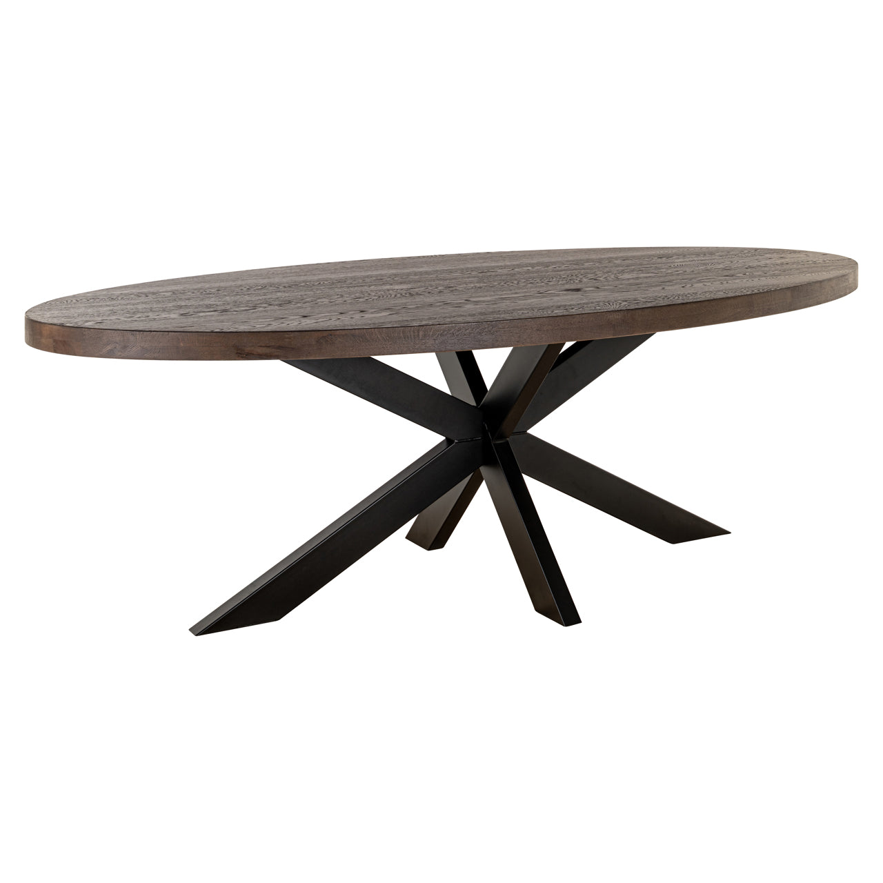 Contemporary wood dining table with metal cross base