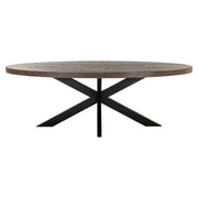 Contemporary wood dining table with metal cross base