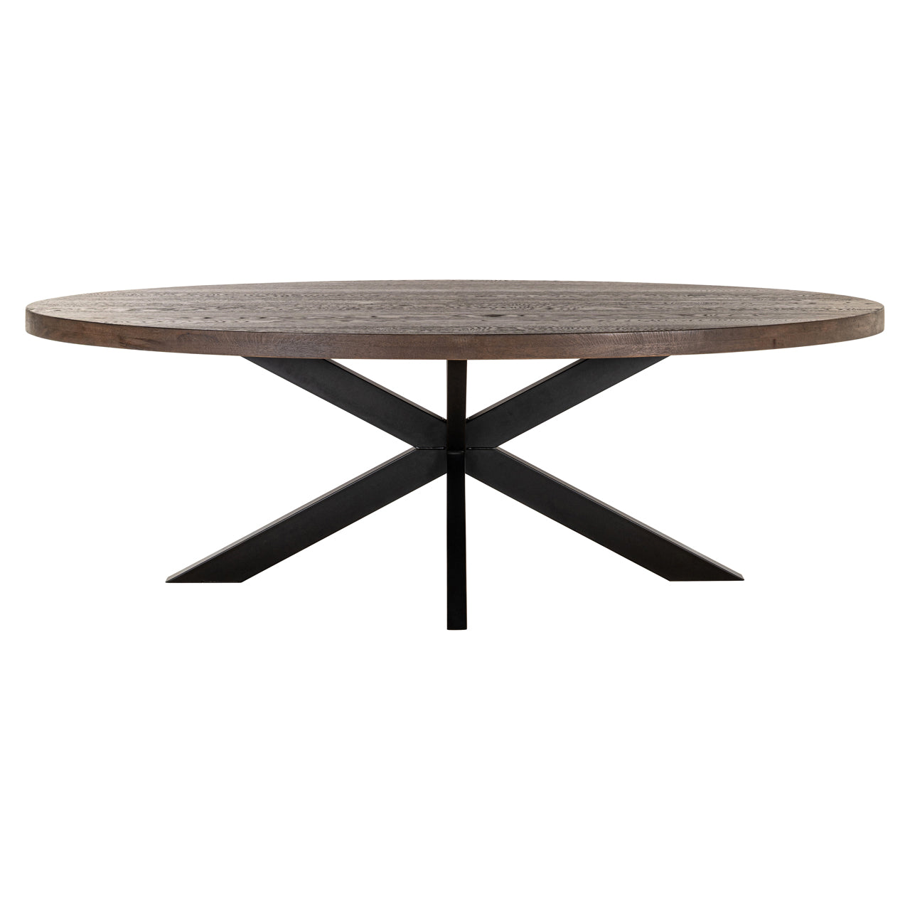Contemporary wood dining table with metal cross base