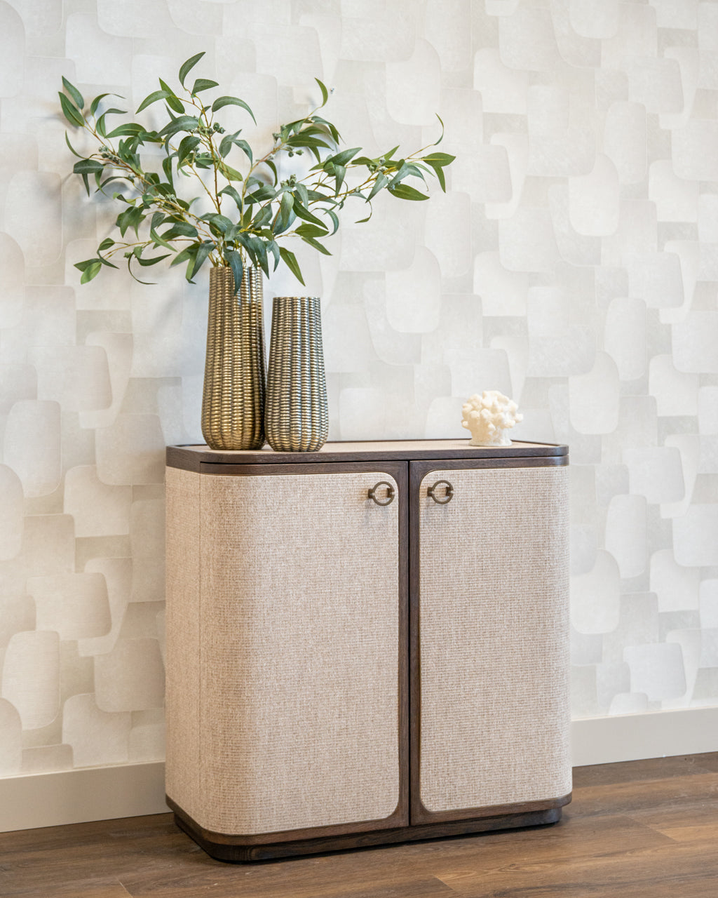 Modern Brown Oak Sideboard with Linen Doors – 2 Door Storage Cabinet