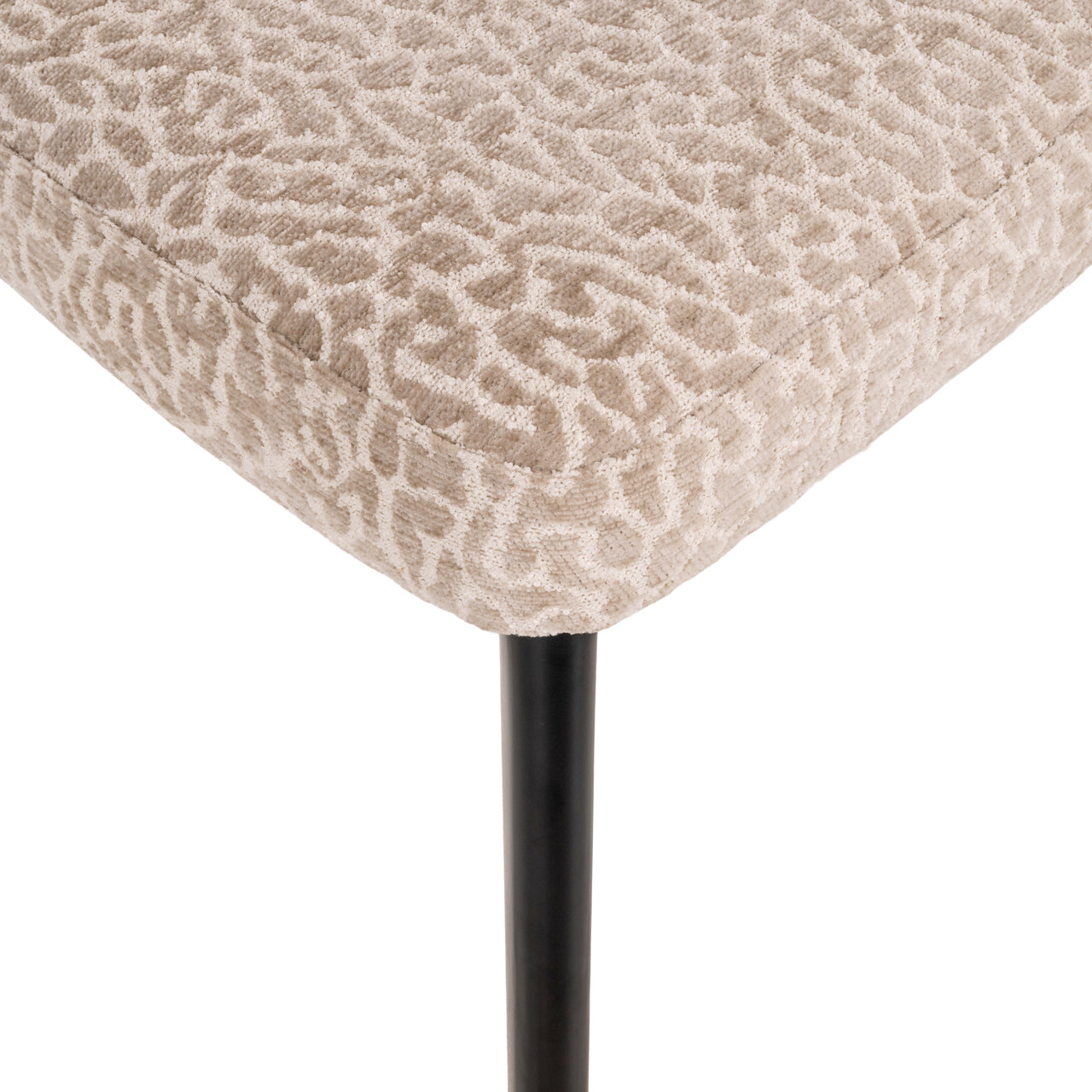Contemporary dining chair with animal print fabric and black frame
