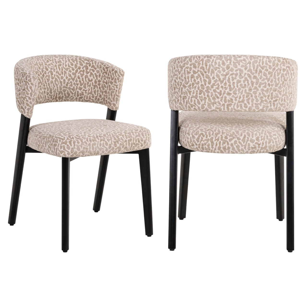 Contemporary dining chair with animal print fabric and black frame