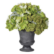 Green faux hydrangea arrangement