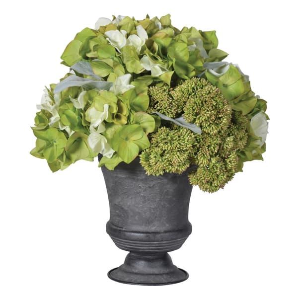 Green faux hydrangea arrangement