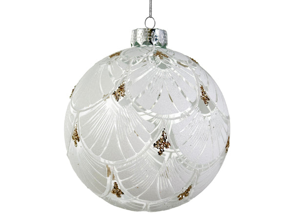 Glass ball clear white fan deco 12cm