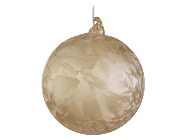 Glass ball beige frosted flowers 12cm